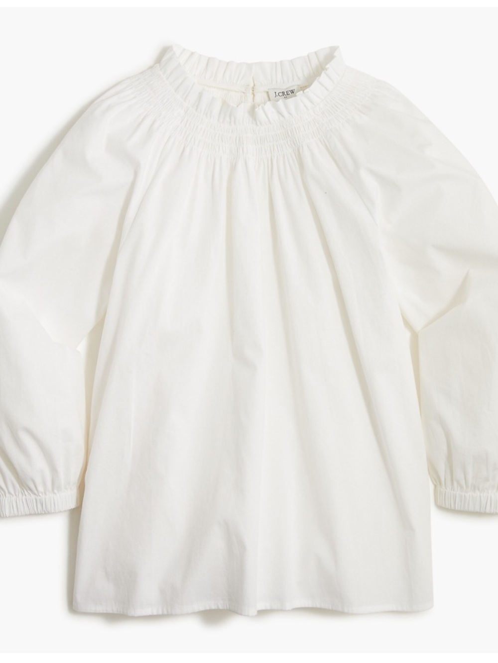 Cotton Poplin Smocked Ruffleneck Top